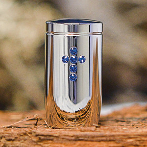 MemoryUrne Chrom Kreuz blau