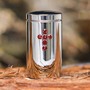 MemoryUrne Chrom Kreuz rot