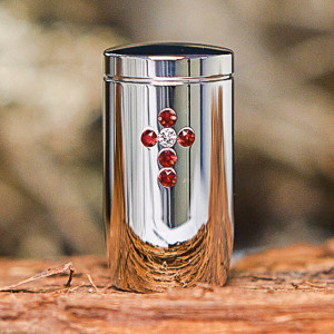 MemoryUrne Chrom Kreuz rot & weiß